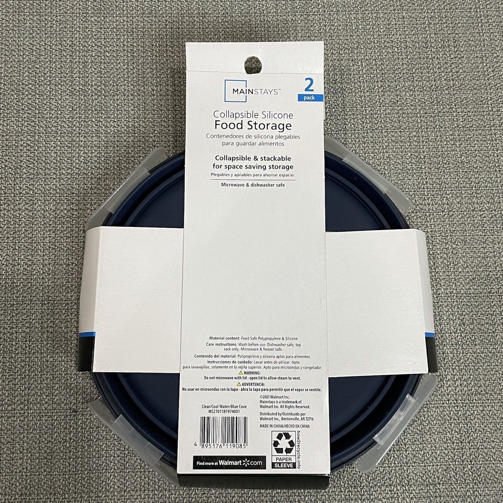 Mainstays 2 PK Blue Collapsible Silicone Round Food Storage Containers Set of 2