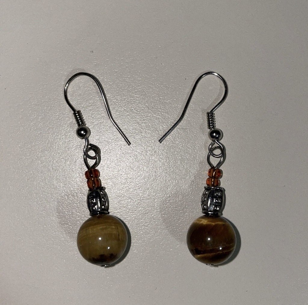 Women’s Fashion Jewelry Brown Beaded Gemstone Necklace w/Matching Earrings