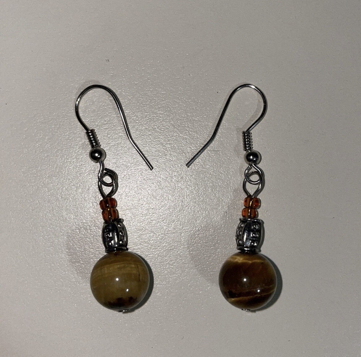 Women’s Fashion Jewelry Brown Beaded Gemstone Necklace w/Matching Earrings