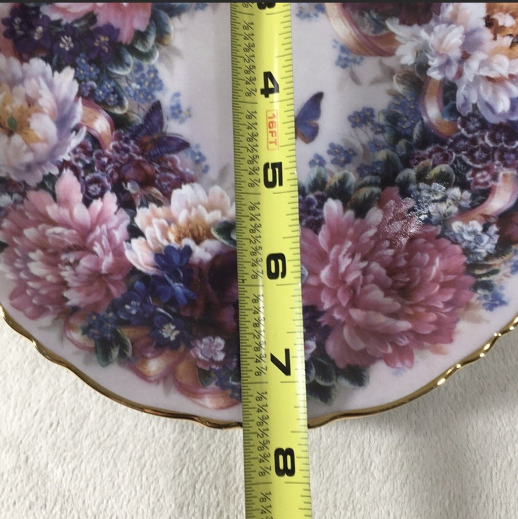 The Bradford Exchange "Circle of Love" Floral Wreath Butterfly Decorative Plate