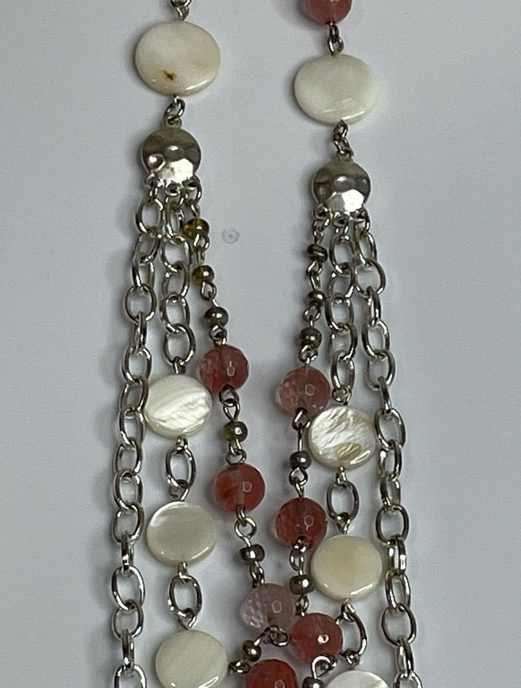 Women's Fashion Jewelry Pink White Beaded Necklace with Silver Chain
