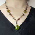Women's Fashion Jewelry Green Bronze Stone Accent Necklace Bronze Chain