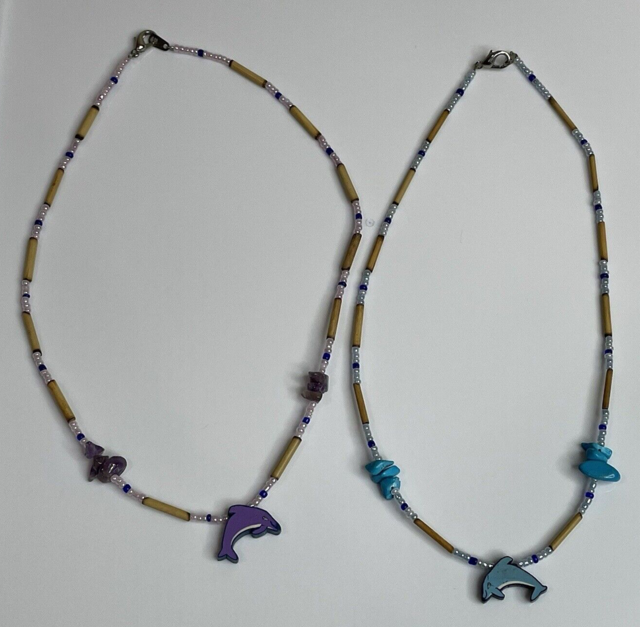 Women's (Girl's) Fashion Jewelry Blue & Purple Dolphin Charm Bead Necklace