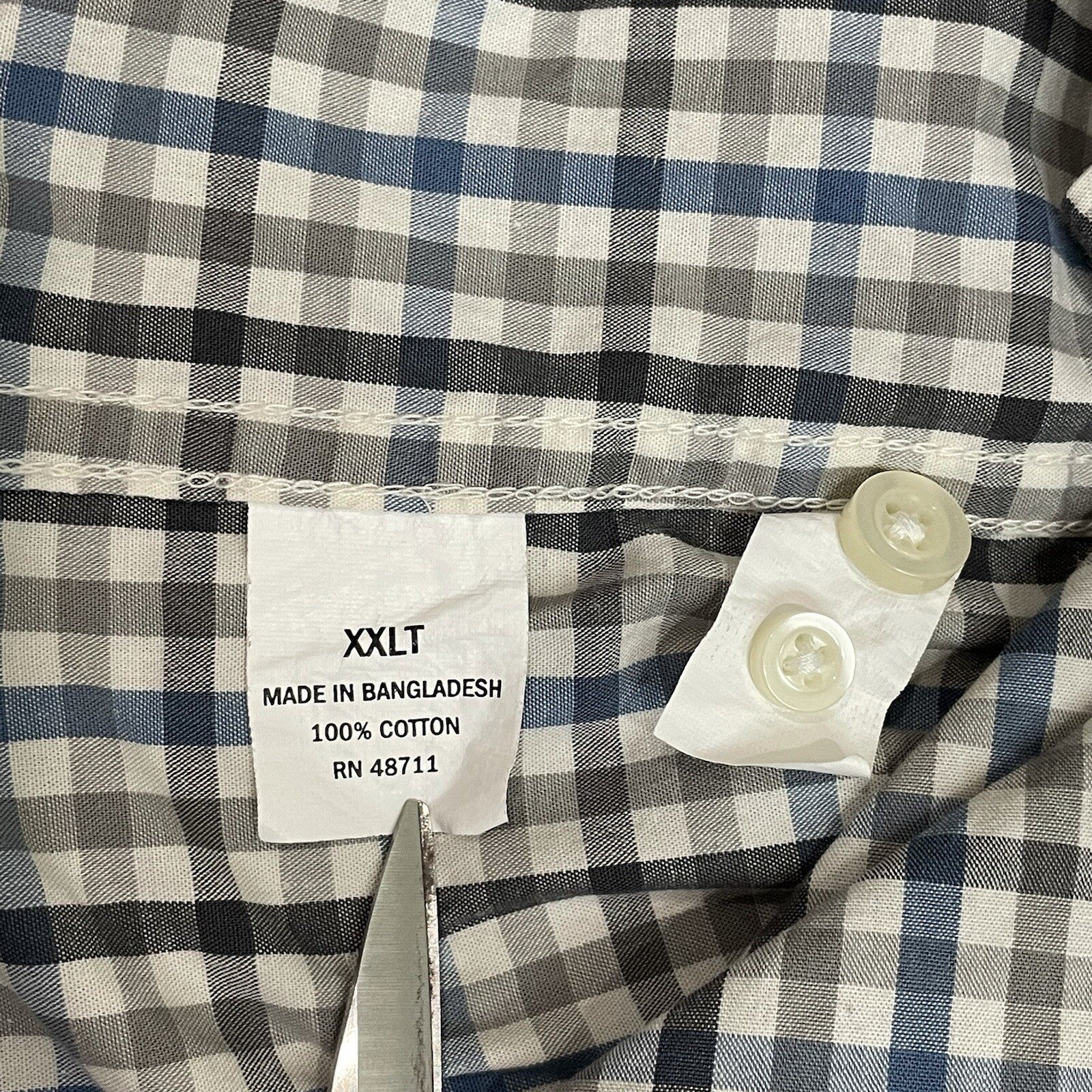 Falls Creek Mens XXLT (2X Large Tall) Gray Plaid Long Sleeve Button Up Shirt