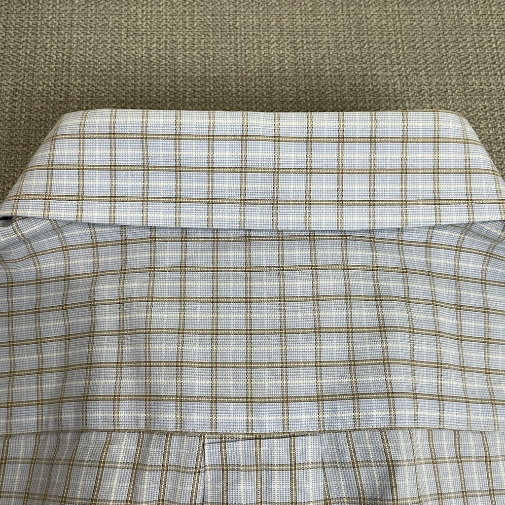 U.S. Polo Assn. Men's XL Light Blue Tan Plaid Long Sleeve Button Up Dress Shirt
