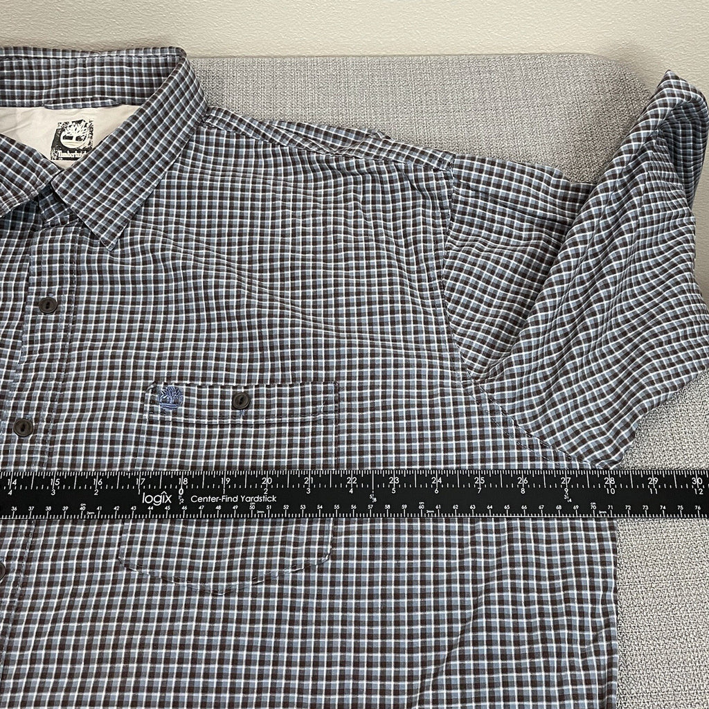 Timberland Men's XXL (2XL) Brown Blue Plaid Long Sleeve Button Up Dress Shirt