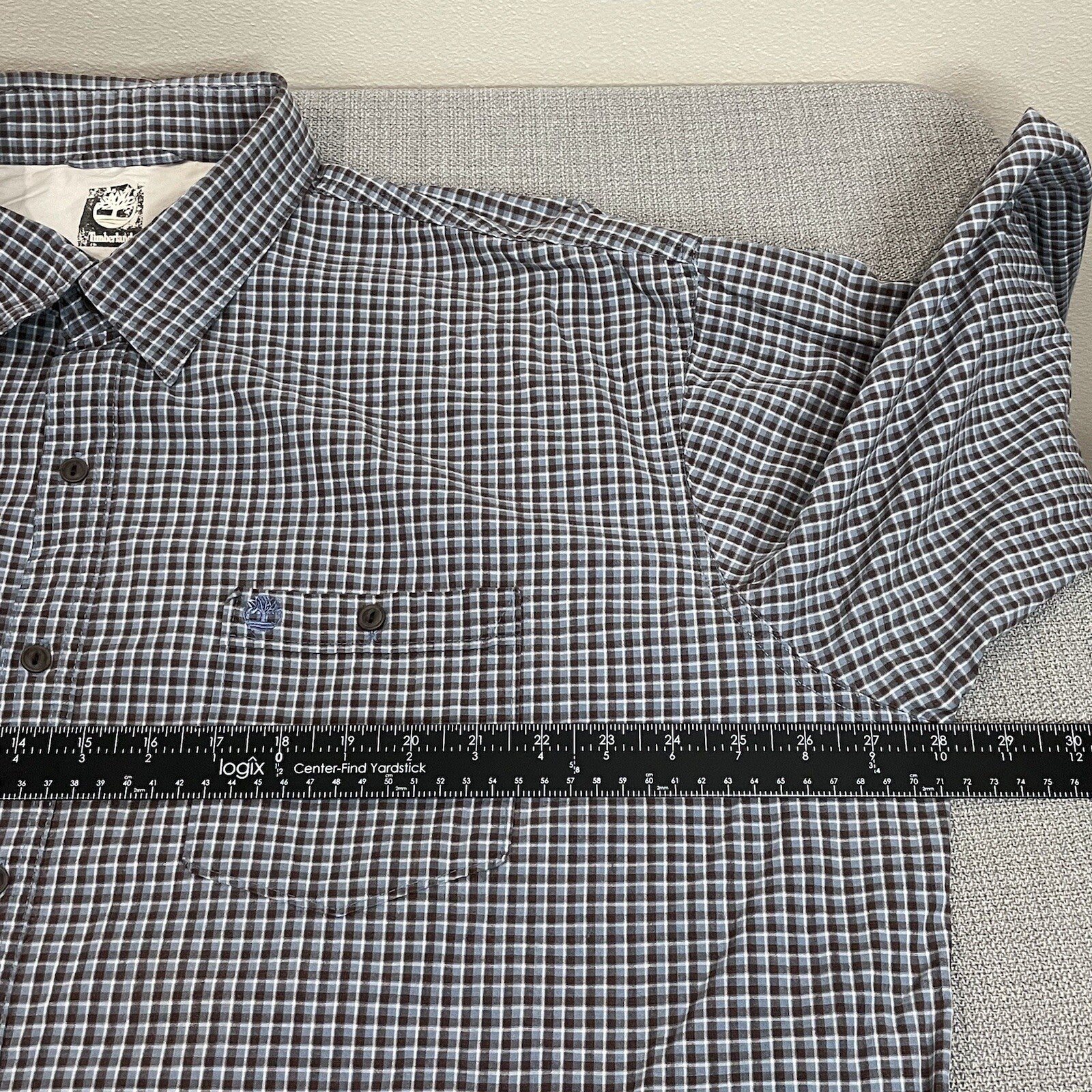 Timberland Men's XXL (2XL) Brown Blue Plaid Long Sleeve Button Up Dress Shirt