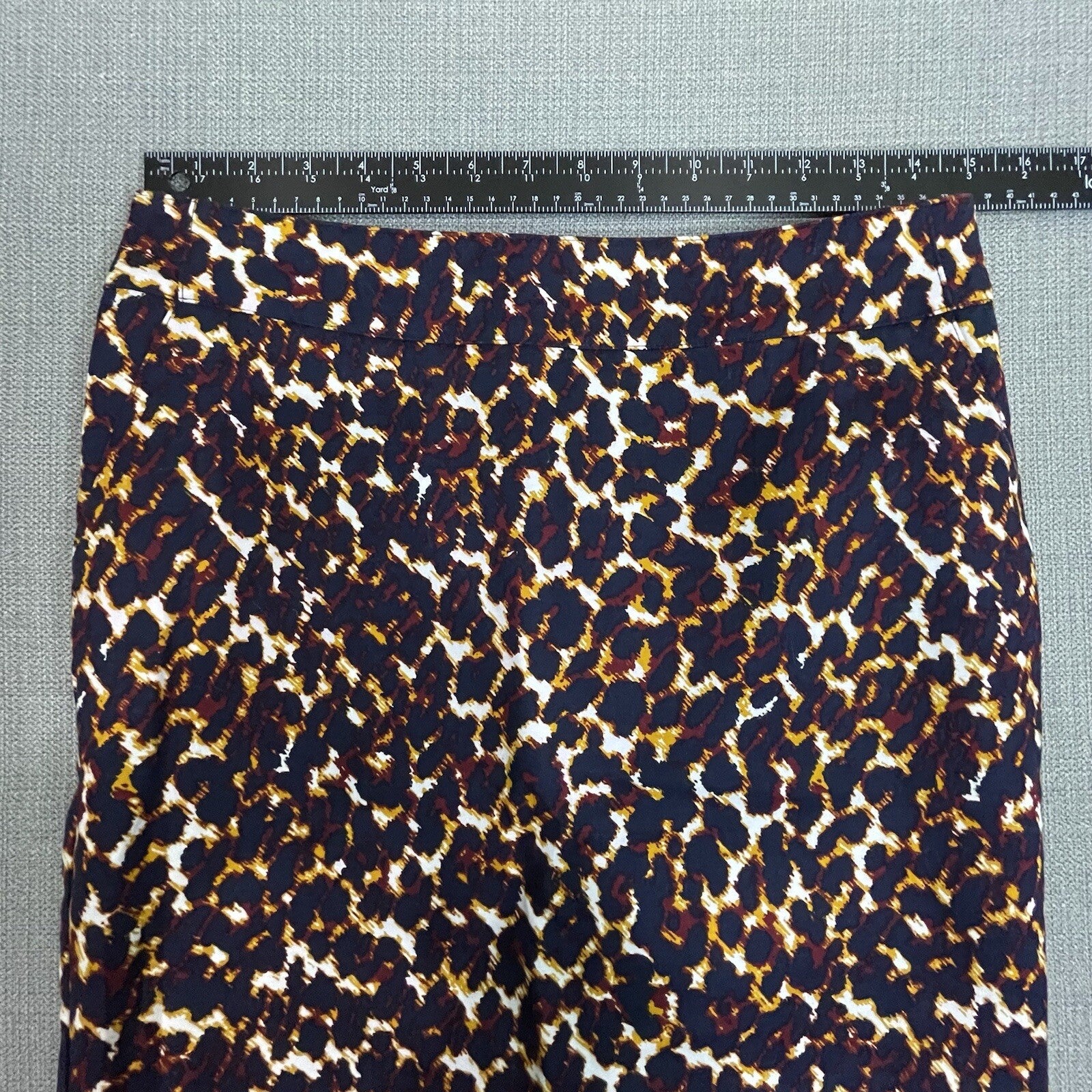 Merona Women Size 4 Navy Gold Animal Print Knee Length Leopard Pencil Skirt