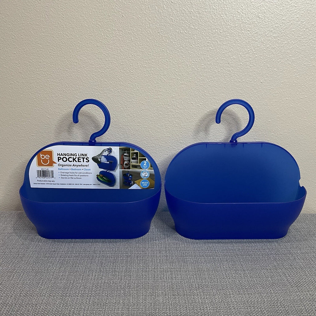 BeU Hanging Link Blue Storage Pockets (Set of 2) Closet Shower School Locker0