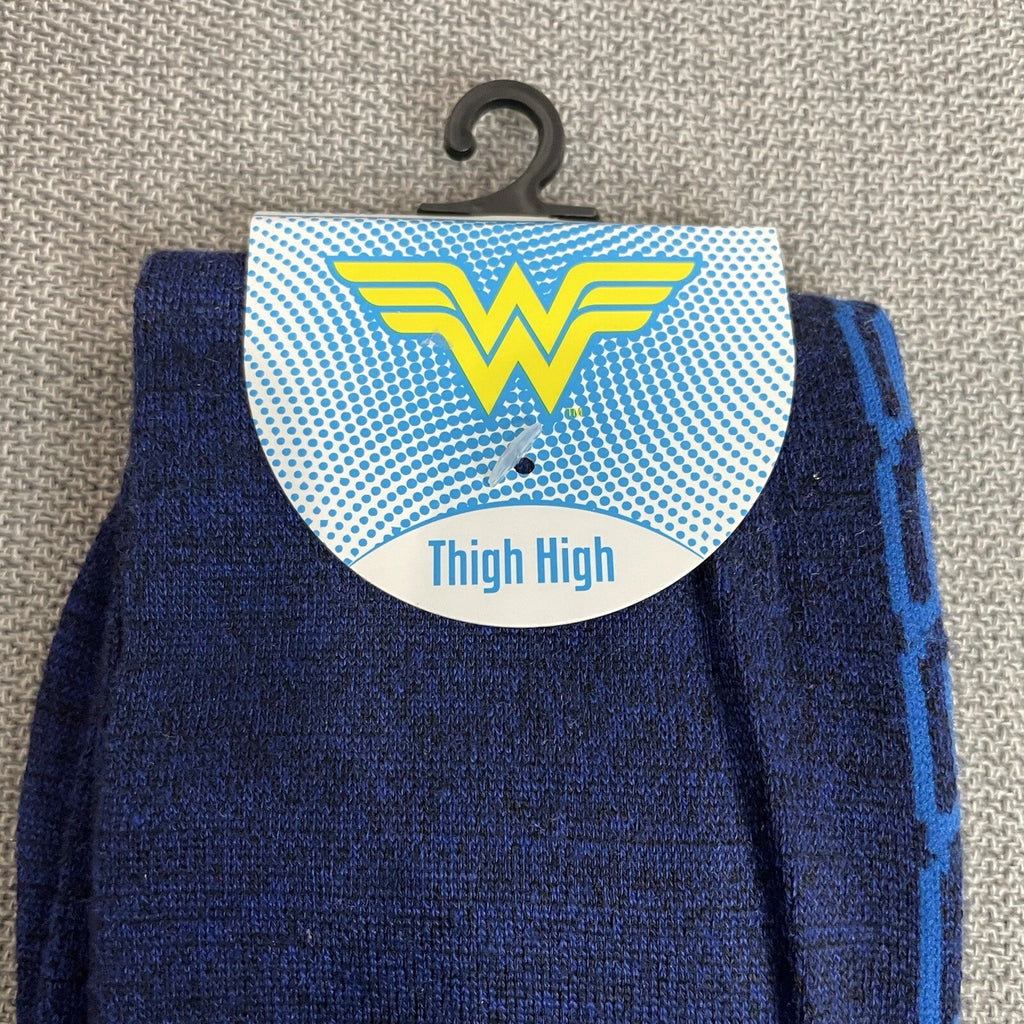 NWT Bioworld Wonder Woman Blue Logo Thigh High Novelty Socks Shoe Sizes 5-101