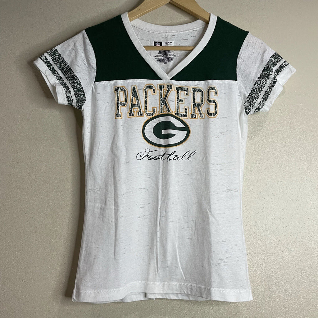 NFL Team Apparel Women's White Green Gold Packers Football Short Sleeve T-Shirt0