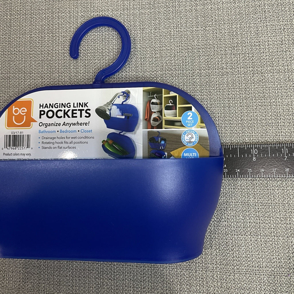 BeU Hanging Link Blue Storage Pockets (Set of 2) Closet Shower School Locker8
