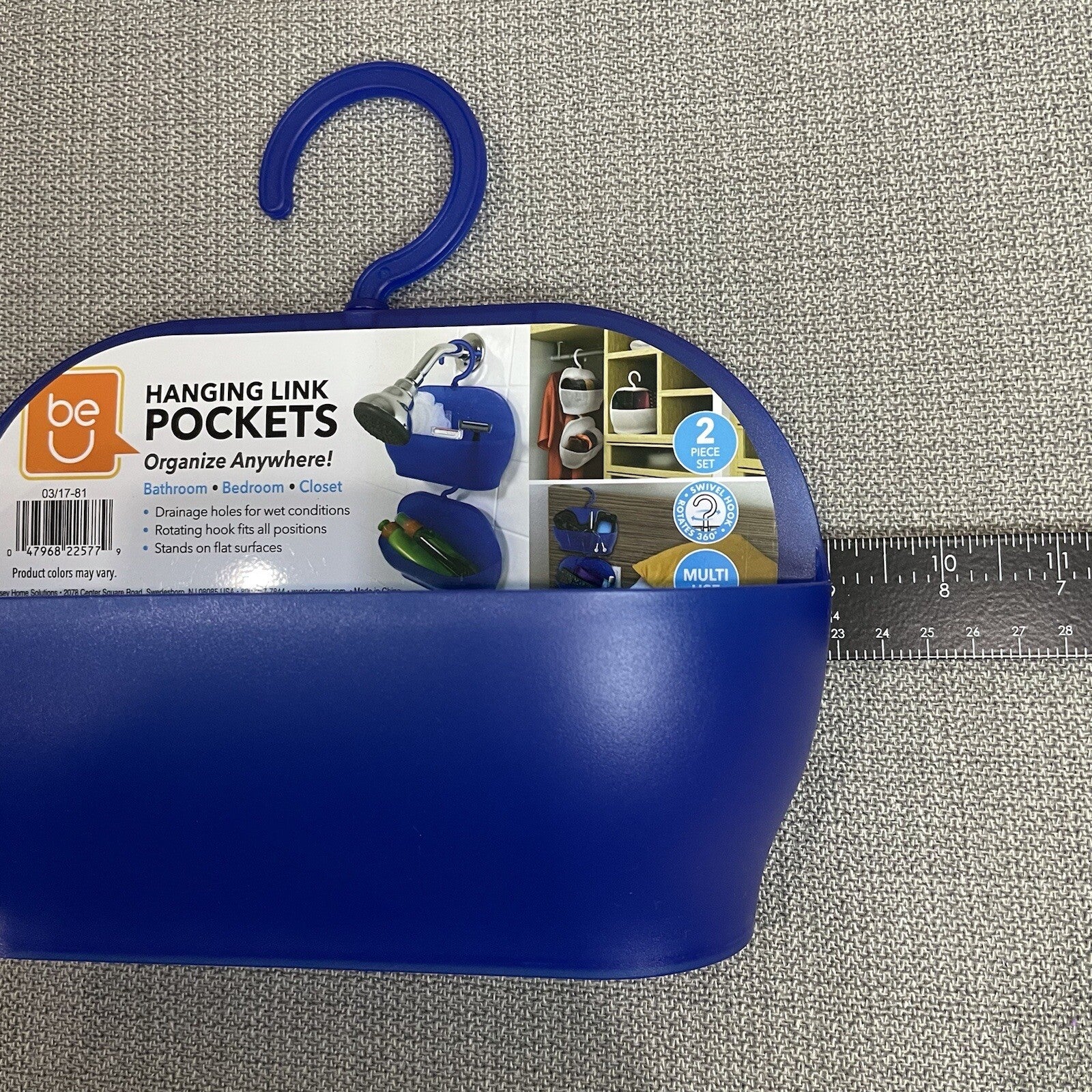 BeU Hanging Link Blue Storage Pockets (Set of 2) Closet Shower School Locker8