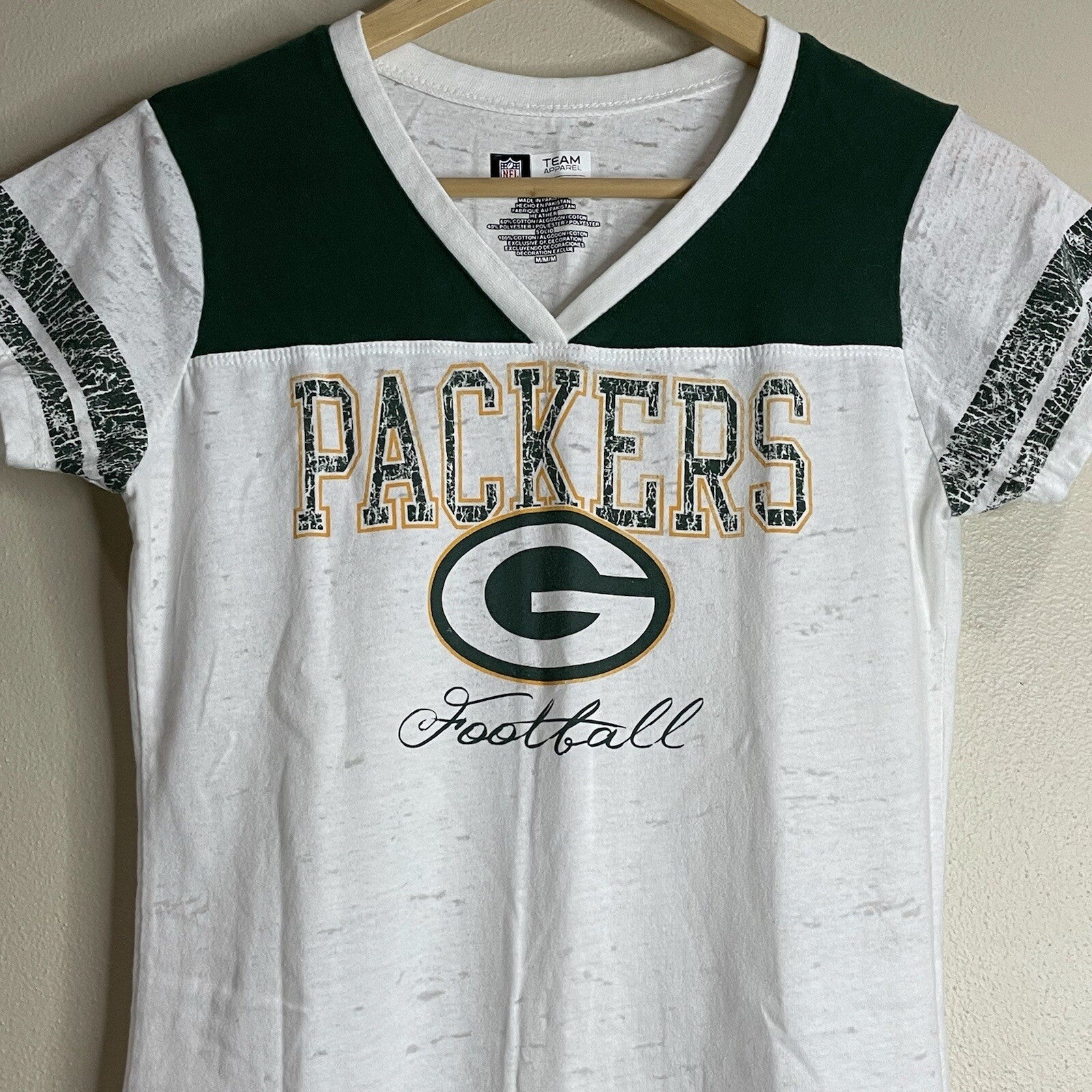 NFL Team Apparel Women's White Green Gold Packers Football Short Sleeve T-Shirt1