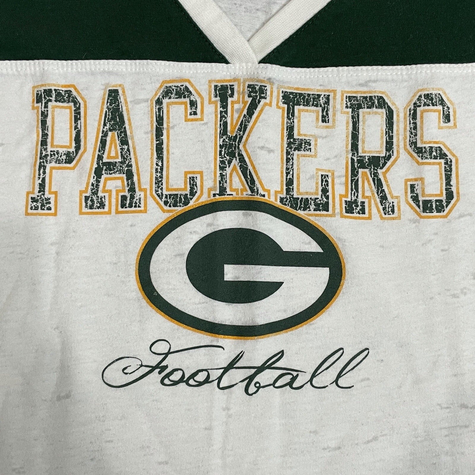 NFL Team Apparel Women's White Green Gold Packers Football Short Sleeve T-Shirt6
